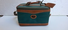 Vintage Jaguar Beauty Case Reisetasche Nylon Grün und Leder Braun