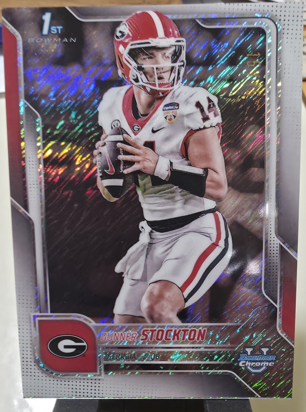 🔥 2025 Bowman Chrome U Gunner Stockton 1st Bowman White Shimmer 15/15 Bookend