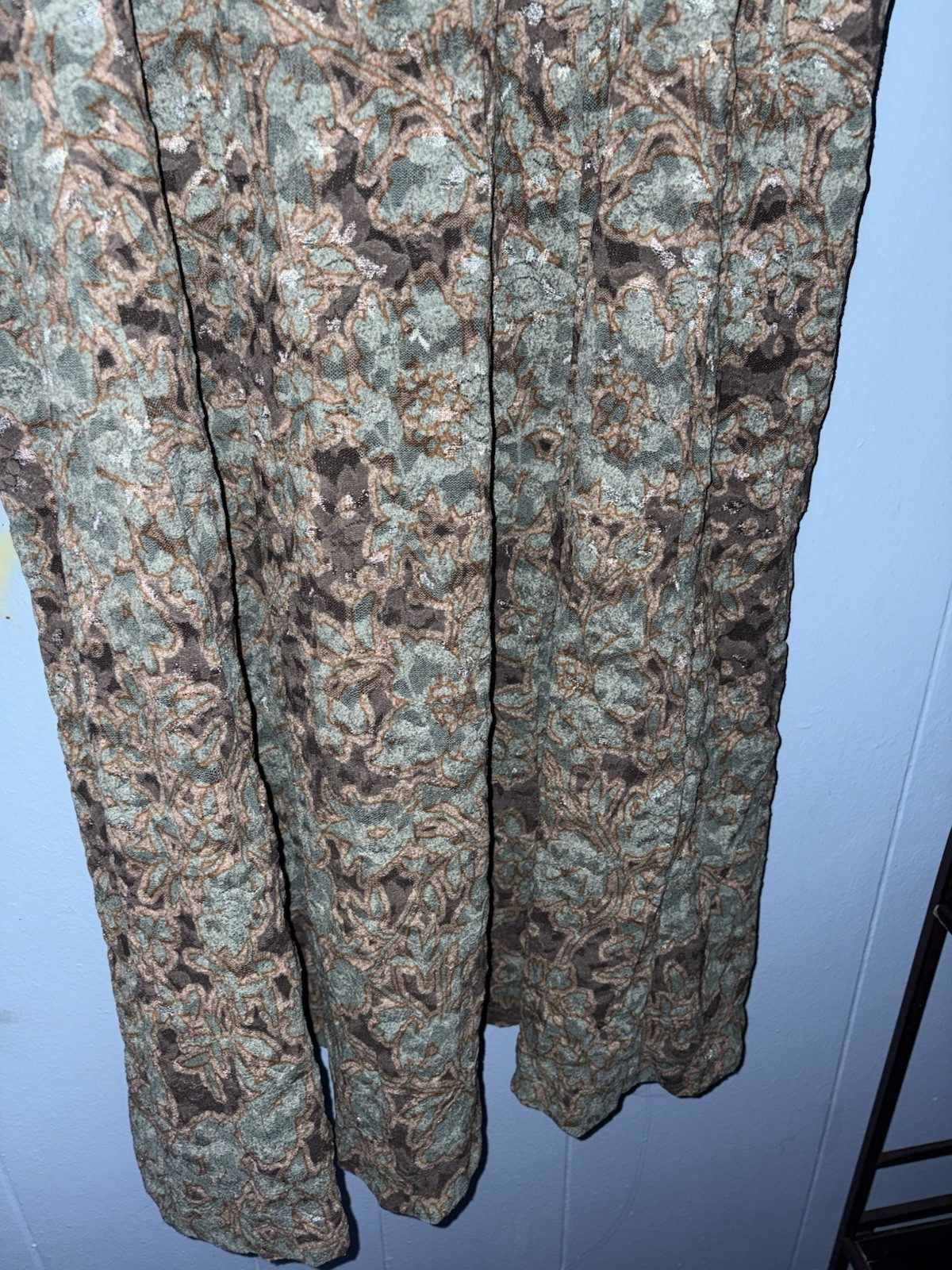 Anne Klein Women’s 1X Plus Midi Pleated Stretch Floral Brocade Skirt Green Brown