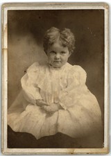 Antique Cabinet Card Circa 1890s Curly Hair Toddler Child Sitting White Ruffled