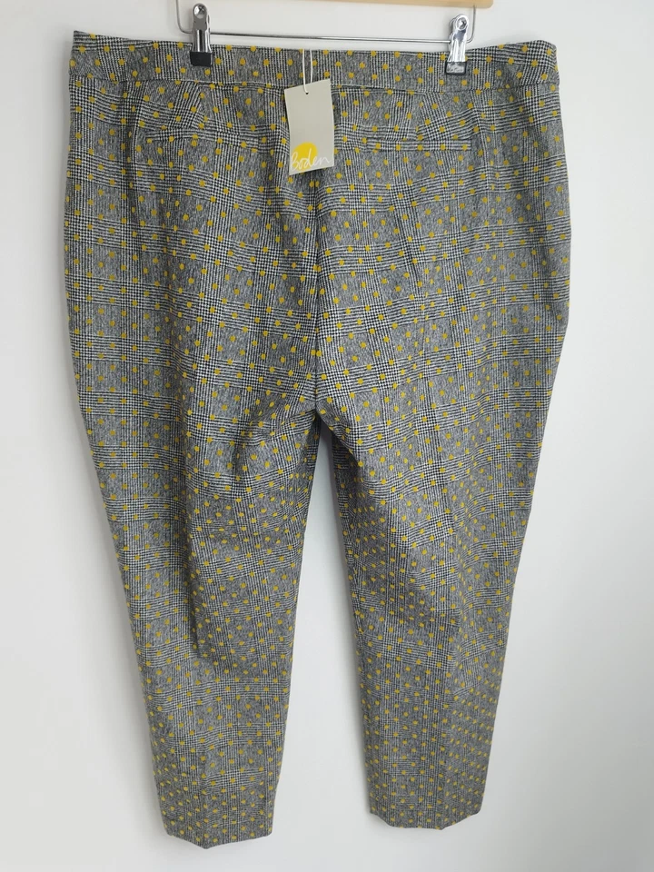 BODEN Trousers Wool Cotton Blend Grey Mustard Spot Polka Dot Tapered Pockets 20 - Image 3 of 4