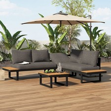 Garden Furniture Metal Corner Sofa 5 Seaters, L shaped Outdoor Sofa Couch, Grey