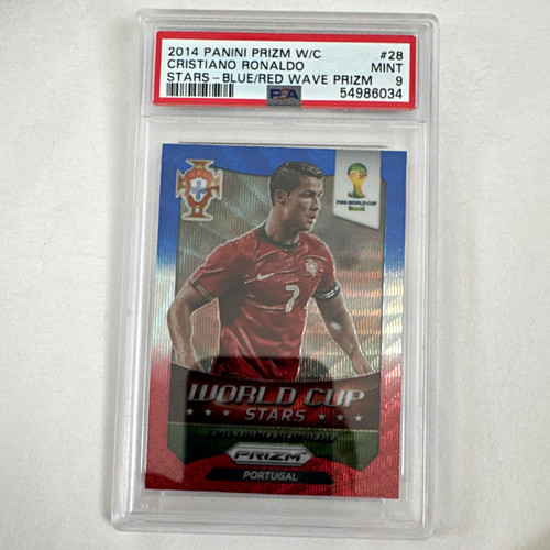 Panini 2014 Prizm World Cup Cristiano Ronaldo #28 Portugal Blue & REDWAVE PSA 9