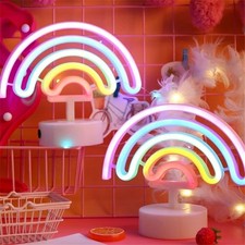 Led Rainbow-Shaped Night Light Colorful Neon Lamp With Holder Base Decoration UK