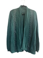 Anthropologie Knitted Knotted FLAW Large Green Wool Open Cardigan Lace 6395
