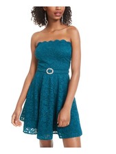 CITY STUDIO Womens Fit + Flare Short Dress Aqua Belted Sleeveless Juniors 5