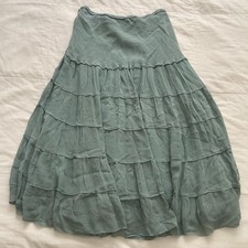 Vintage Seafoam Green Tiered Ruffle Midi Skirt Fairycore Boho Cottagecore