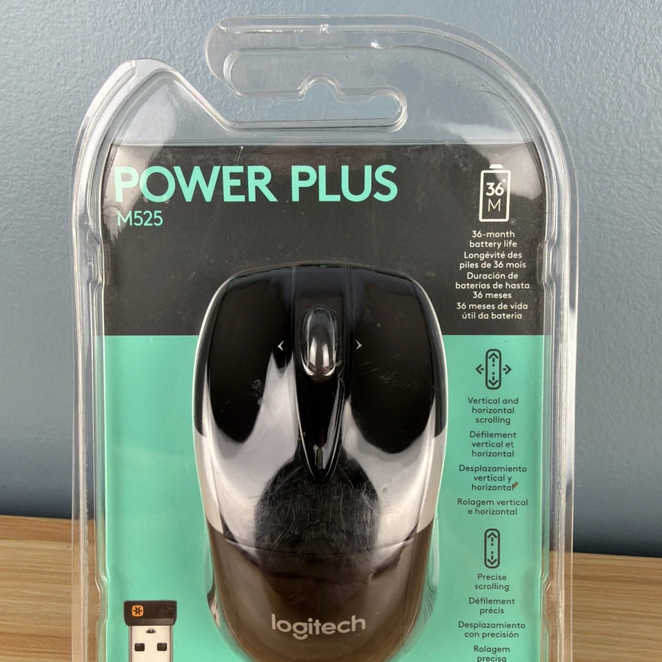 New Logitech M525 Power Plus Optical Wireless Laser Mouse 910-002696 Black Gray - Image 2 of 4