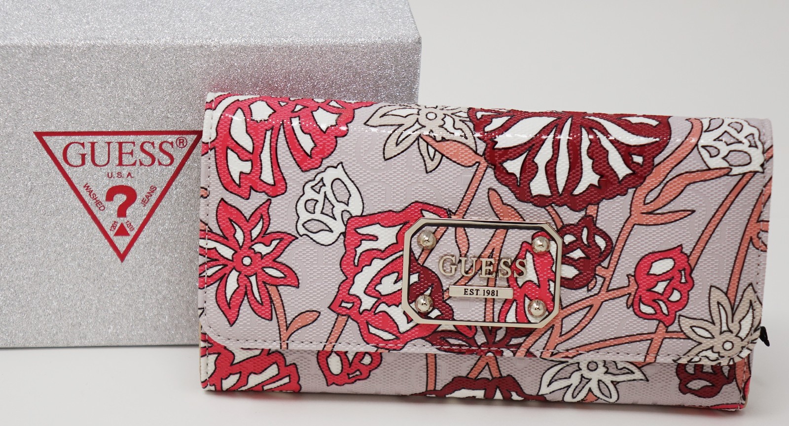 GUESS Ophelia Rose Floral Trifold Wallet Clutch Bag Gift Box 8790₽
