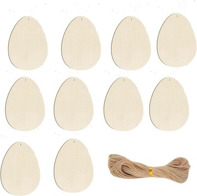Wooden Egg Ornaments Set of 10, DIY Easter Decorations, 3.5x2.7 In