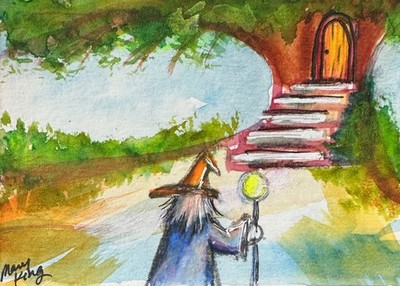 Watercolor ACEO Original Painting by Mary King - Wizard