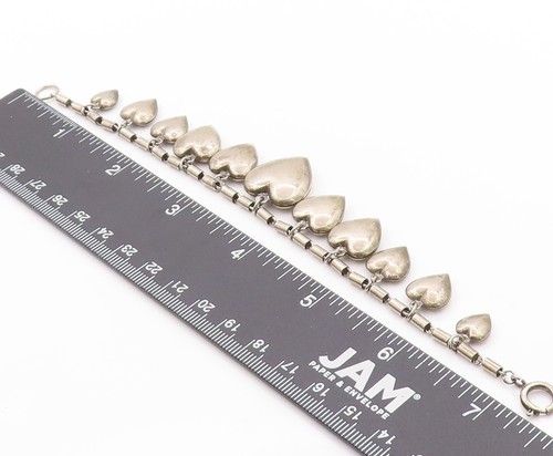 925 Sterling Silver Vintage Bracelet Dark Tone Dangling Multi Size Heart BT11274 - Picture 7 of 8