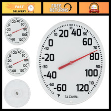 8" Round Analog Dial Thermometer - Indoor/Outdoor Temperature Gauge, White