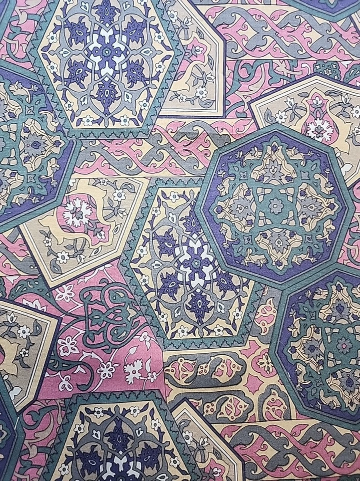 Mosiac Tiles Geometric Shapes Paisley Rayon Flowy Soft Fabric 44"w X 2.8yds - Image 2 of 4