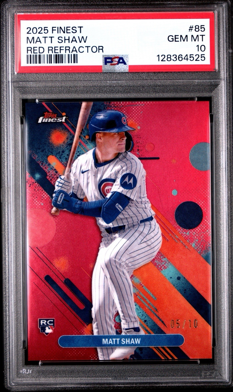 2025 Topps Finest Matt Shaw #85 Red Refractor /10 PSA 10 RC Cubs