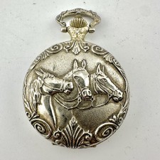 Pearl Horse Pocket Watch Silver Tone Hunter Case Western Style Equestria