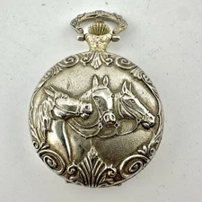 Pearl Horse Pocket Watch Silver Tone Hunter Case Western Style Equestria