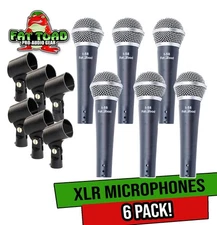 Professional Cardioid Dynamic Vocal Microphones & Clips (6 Pack) by FAT TOAD