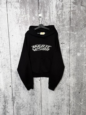 Trendt Vision Black Cropped Oversized Hoodie Rhinestone Logo Unisex Size L