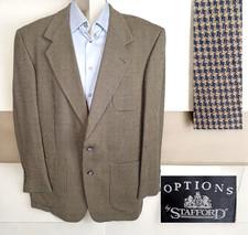 Stafford Sport Coat Blazer Mens 42R Brown Houndstooth Wool Viscose Ventless