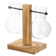 Double Heart Propagation Vases for Plants with Wooden Stand Wood Color