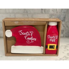 Santa Cookies & Milk Jug Cookie Plate Set Christmas Holiday Ceramic