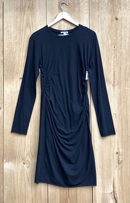 James Perse NWT Black Long Sleeve Side Ruched Dress Sz 3, Large