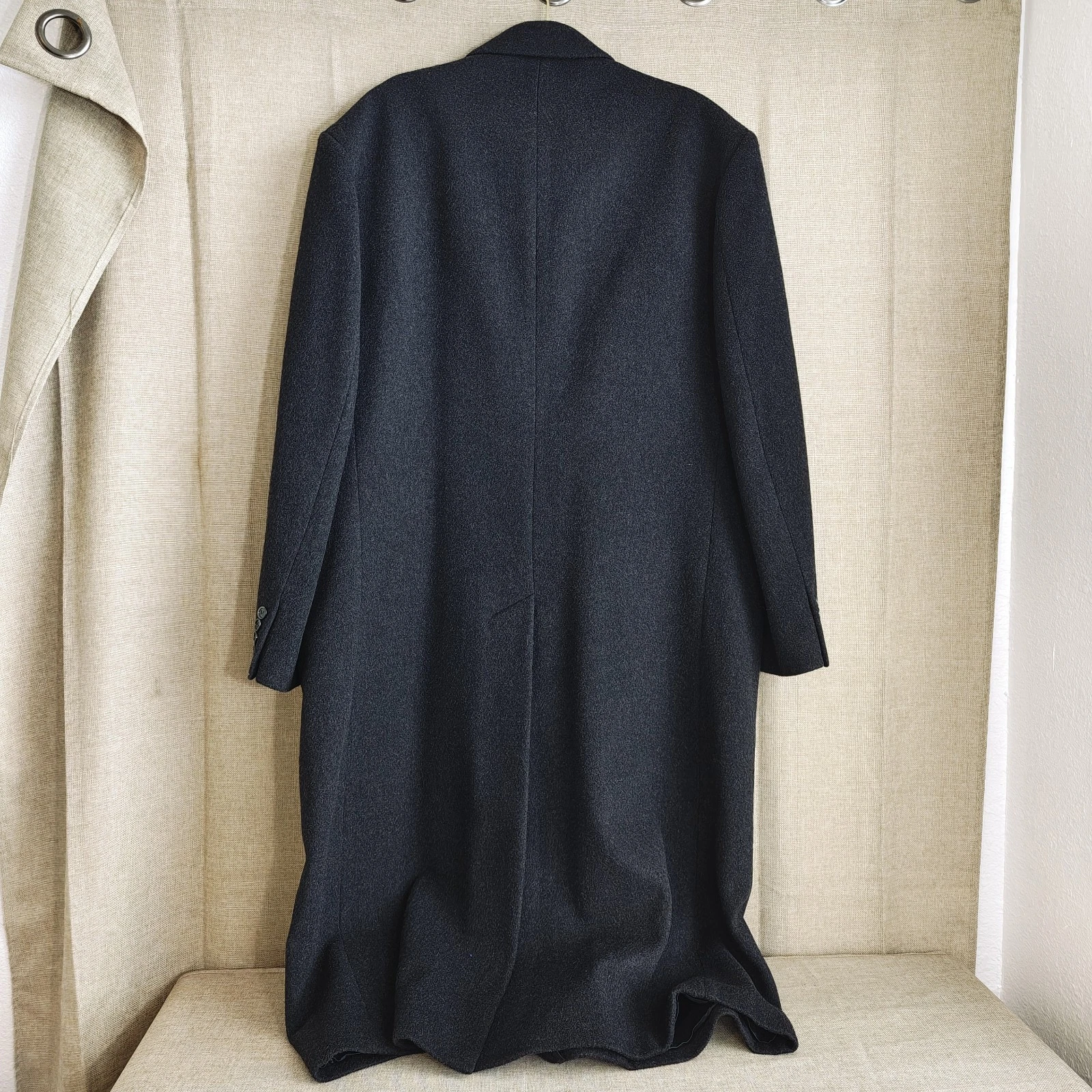 Vintage 90s Stafford Mens 100% Wool Overcoat Size 50L Charcoal Single-Breasted image 2