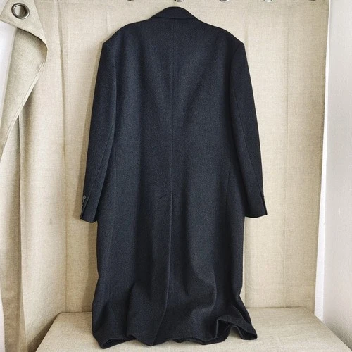 Vintage 90s Stafford Mens 100% Wool Overcoat Size 50L Charcoal Single-Breasted image 2