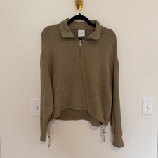 Varley Womens Large Olive Green Quarter Zip Pullover Bungee Hem Sweatshirt