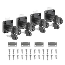  4Pcs Cylinder Cabinet Cam Lock 1-1/4" Keys Alike Alloy Tool Box Lock Black
