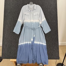 April Cornell Tahiti Shirtdress Womens XL Blue Tie Dye Maxi Shirt Dress Button