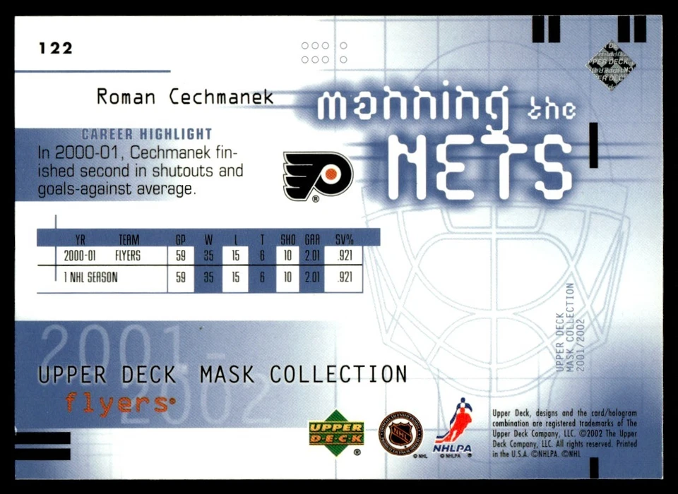 2001-02 Upper Deck Mask Collection Roman Cechmanek Philadelphia Flyers #122 - Image 2 of 2