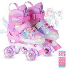 Adjustable Light Up Roller Skates for Kids 3-12, Unicorn Mermaid Design, Indoor/
