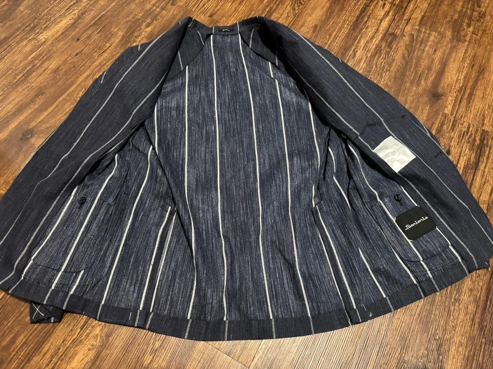 Sartorio Napoli Blue Striped Men’s Sport Coat Linen Silk Blend Size 56 - Image 4 of 4