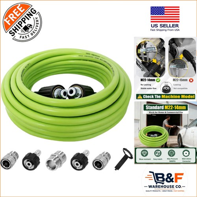 #ad 50FT Pressure Washer Hose 5800 PSI Kink Resistant M22 14mm amp; 3 8quot; Connector $60.74