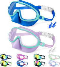Vvinca Swim Goggles with Nose Cover, 2 Pack Wide View Diving Mask Anti-Fog UV No