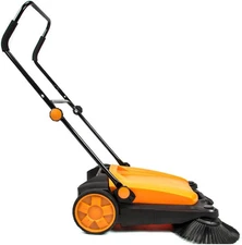 Walk-Behind Manual Push Floor Sweeper - 6.6 Gallon Capacity, 27.5" Sweeping Widt
