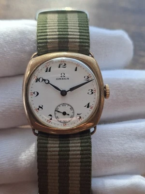 Rare 1923 Vintage Omega Cushion Case Watch | Cal 26.5 SOB Adjusted | Enamel Dial