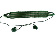 Guatemalan Sash Hand-Knitted Belt 23 - 44 Strings Stripe Green Red Pom Pom End