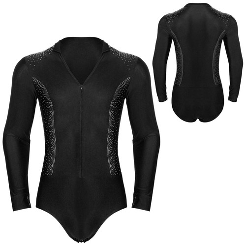 Men Dance Shirts One Piece Long Sleeve Bodysuit Latin Samba Salsa Tango - Picture 19 of 141