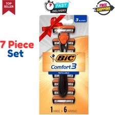 BIC 3 Refillable Blade Disposable Razor for Men, 1 Handle & 6 Cartridges