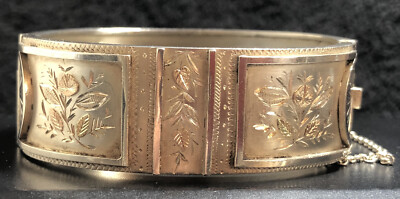 Viktorianischer Sterling Silber Armreif mit Blumenmuster - Sicherheitskette