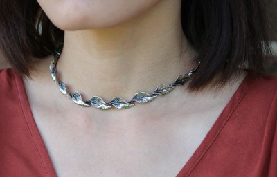 Leaf Flower Choker Necklace 15 .925 Danecraft Sterling Silver