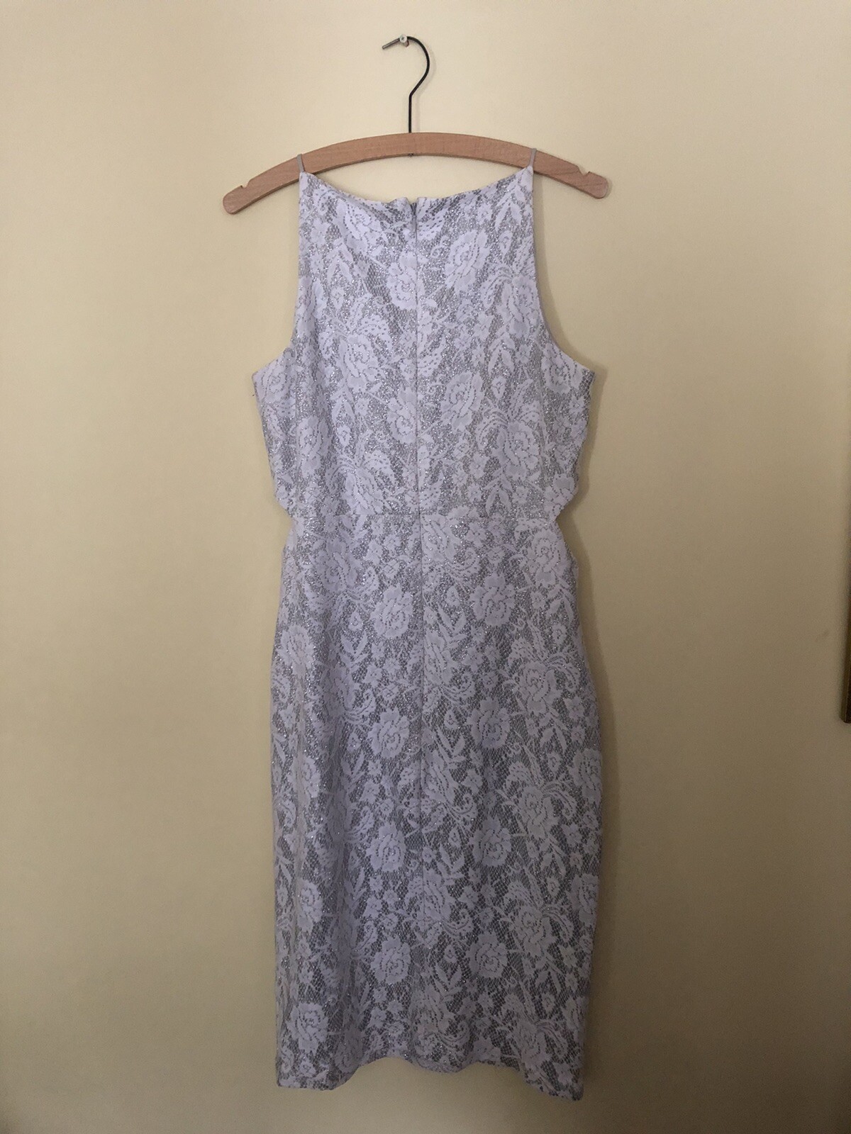 Ladies Silver / White Cocktail Dress Size 12 Very Good