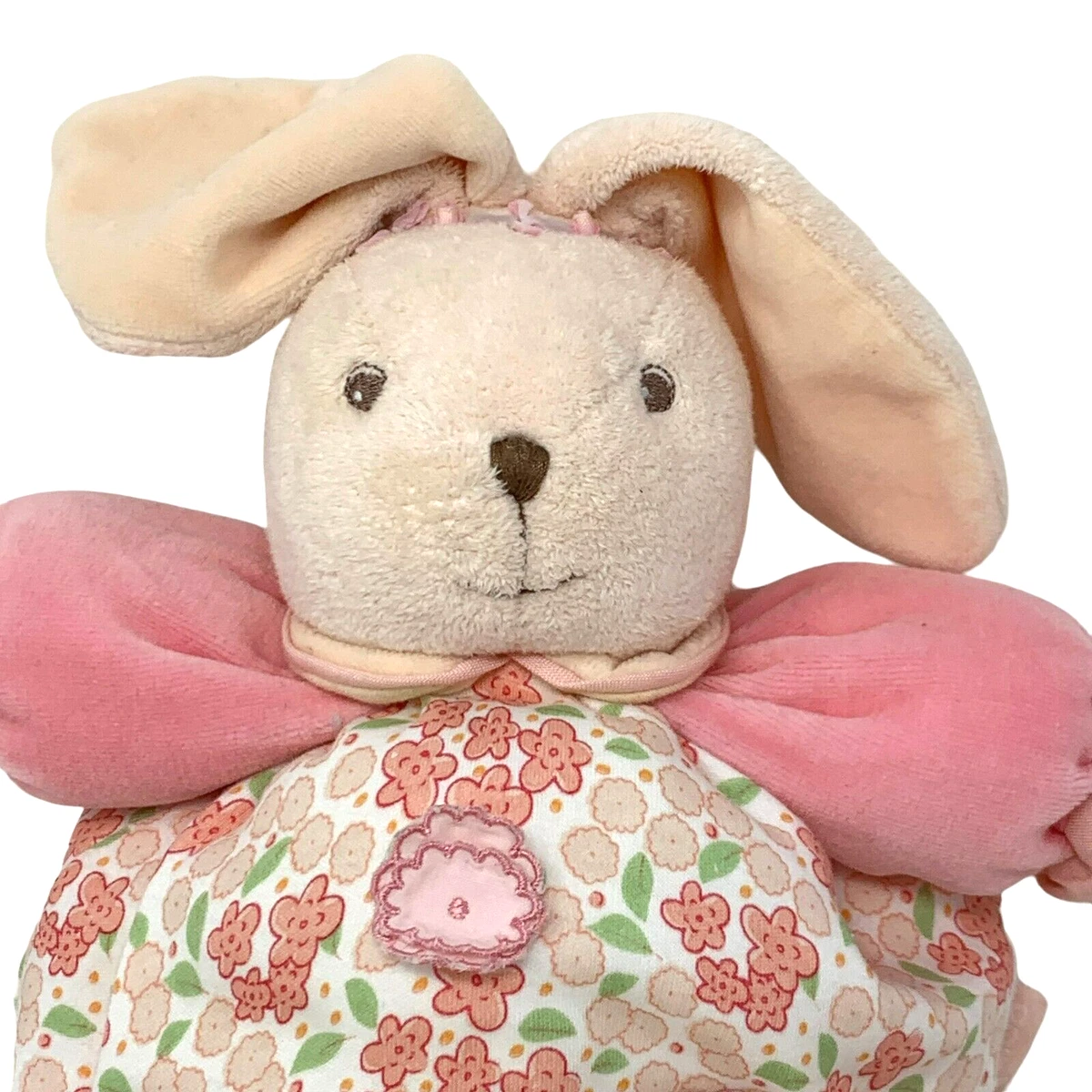 KALOO Bunny Rabbit Pink Chubby Plush Rattle Lovey Flowers Girls