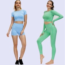 2pcs Seamless Yoga Set Long / Short Sleeve Fitness Shirt  Sport Pants Leggings