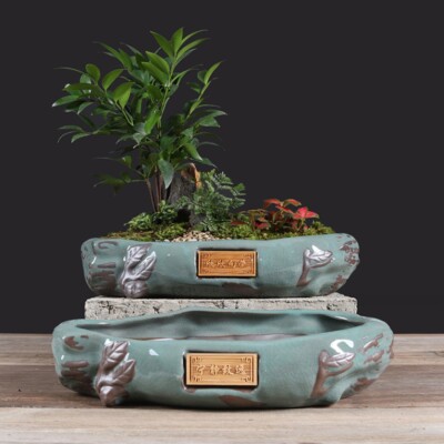 Unique Chinese Bonsai Pot Glazed Indoor Outdoor Large Oval Shallow Ceramic Pots