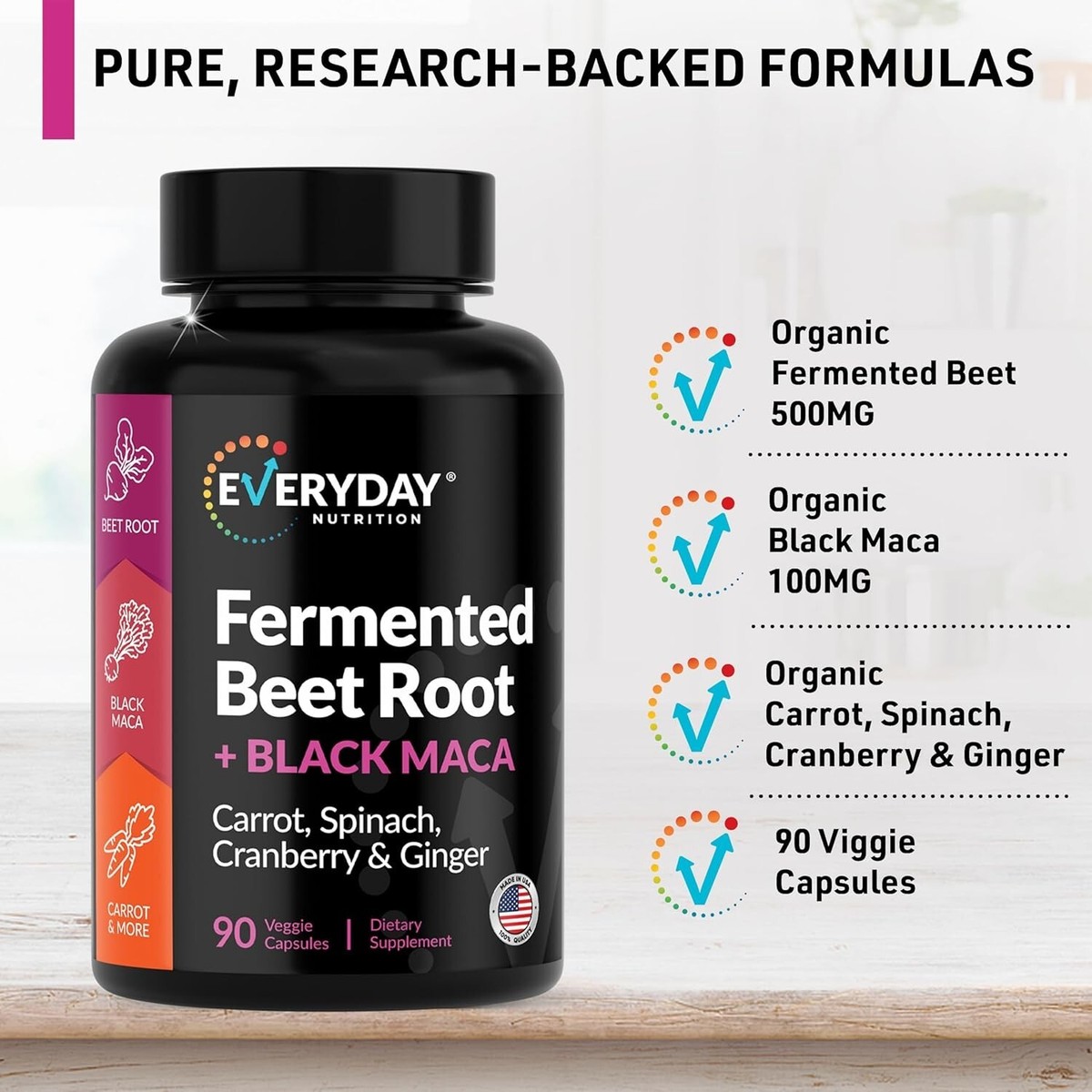 Organic Beet Root Black Maca Ginger Spinach 90 Capsules