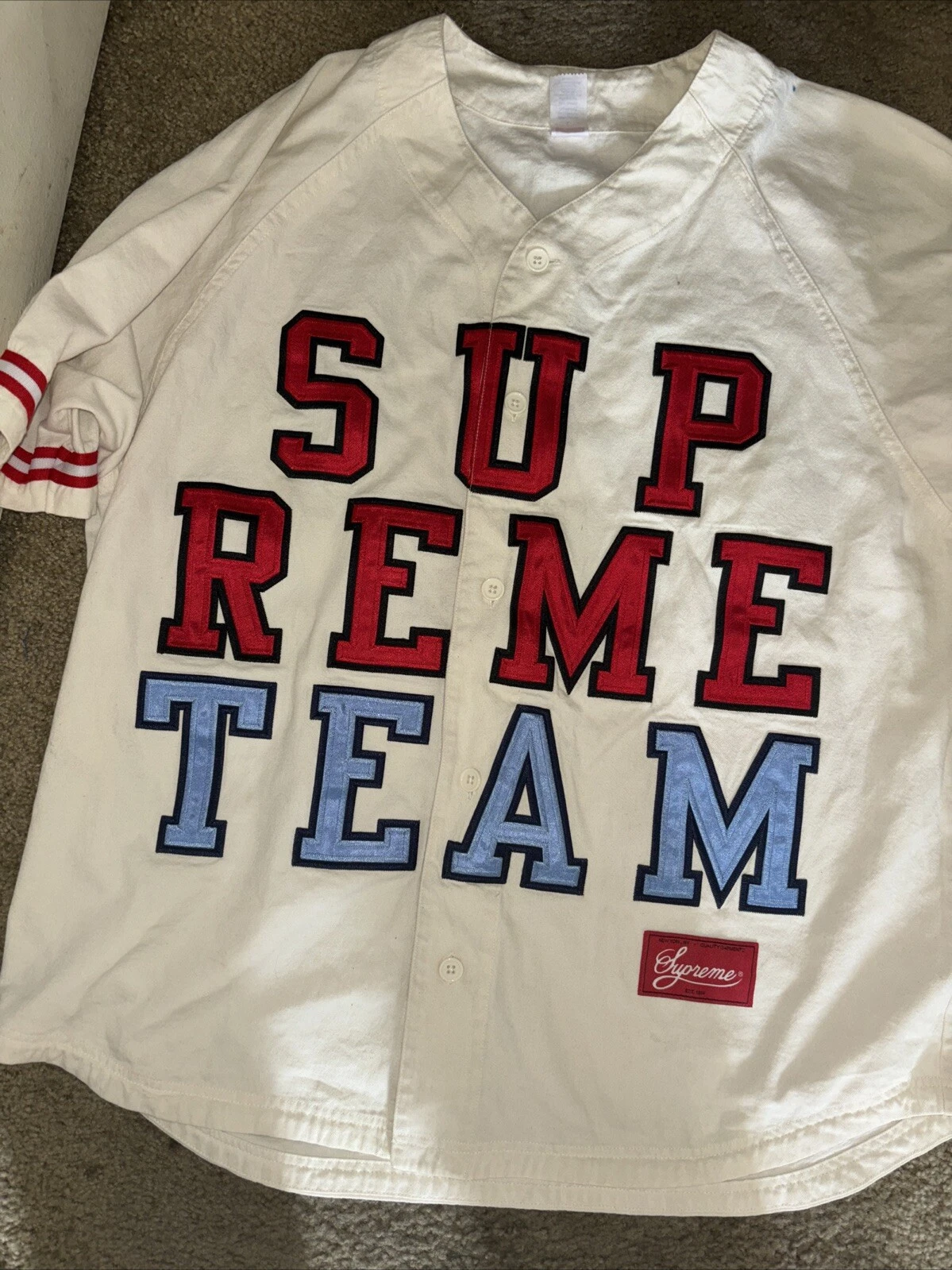 Maillot de baseball en denim SUPREME 22AW chemise à manches courtes blanc d'occasion b2159c4a5073843